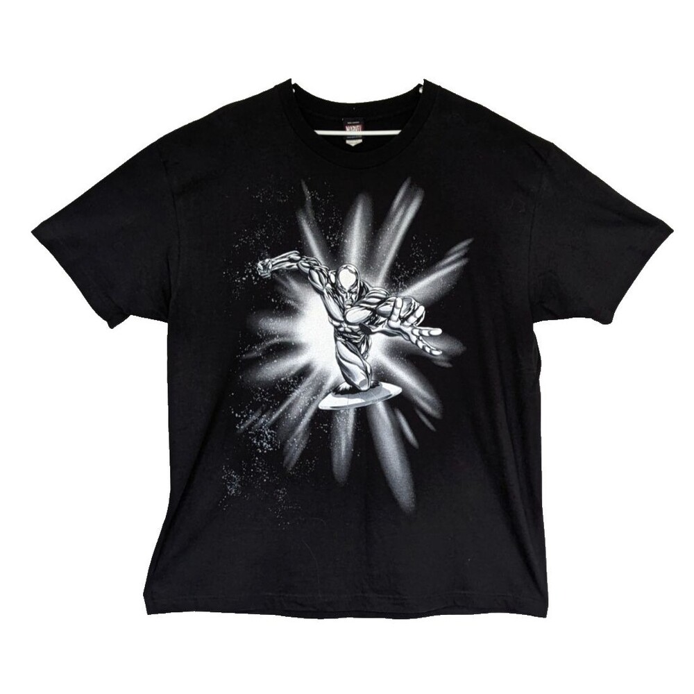 Vintage Marvel Mad Engine Size 2XL Black Silver Surfer Shirt Fantastic Four Y2K